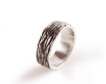 Sterling Silver Band - Rustic Ring - Textured Ring Silver - Gift for Her - Gift for Him - Unisex Ring