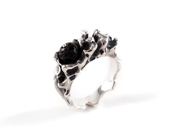 Lava Stone Ring - Sterling Silver Ring - Natural Jewelry - Women Rings - Oxidized Silver Ring - Volcanic Lava Stone