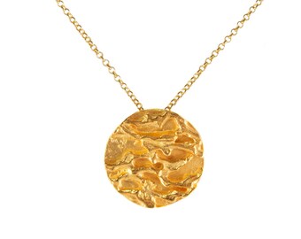 Gold Ether Pendant, Sterling Silver, Gift for Her, Textured Necklace