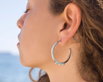 Silver hoop earrings, silver chunky hoops, thick hoops, sterling silver 925, geometrical everyday earrings, handmade silver hoops