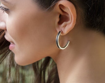 Thick Hoop Earrings, Sterling Silver 925, Open Hoop Earrings, Modern Earrings, Ethical Jewelry