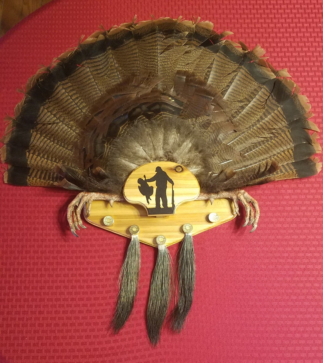 A.M.M Cedar Turkey Fan/beard Mounting Kit Single Hunter Holding Gobbler