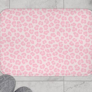 Pink Leopard Bath Mat | Glam Animal Print Bathroom Rug | Blush Soft Absorbent Mat
