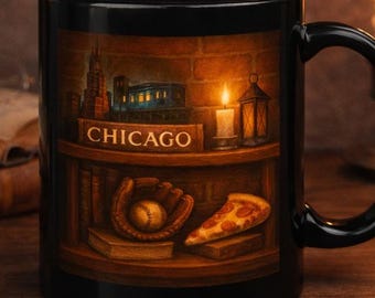 Chicago Book Lover Mug, Cozy Library Aesthetic Mug, Dark Academia Coffee Cup, Literary Gift for Reader