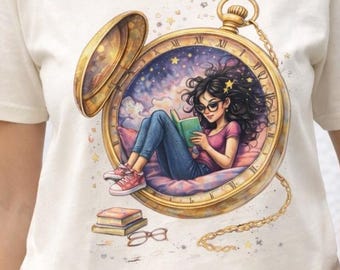 Pocket Watch Reader Shirt, Bookish Fantasy Tee, Comfort Colors 1717, Literary Gift for Readers