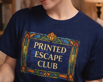Printed Escape Club Shirt, Stained Glass Reader Tee, Cozy Book Lover Gift