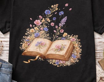 Floral Book Shirt, Vintage Book Lover Tee, Cottagecore Reader Shirt, Cozy Library Aesthetic, Gift for Readers, Bookish Shirt Women