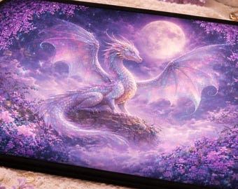 Iriserende draak laptophoes, fantasie laptoptas, esthetisch bureaudecor, romantiek cadeau, maanverlichte draak ontwerp