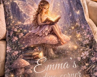 Personalized Fairy Reading Blanket for Girls, Custom Name Kids Blanket, Magical Reading Nook Gift,Storybook Nursery Decor, Cozy Girl Blanket