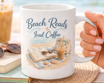 Book Lover Mug, Beach Reads Mug, Iced Coffee Mug, Summer Reading Mug, Bookish Gift, Reader Gift, Coastal Aesthetic Coffee Cup