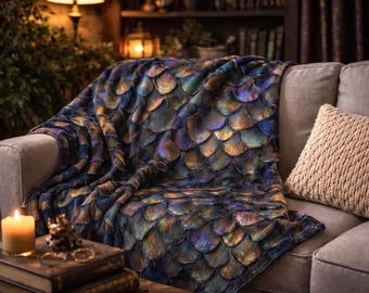 Dragon Scale Blanket, Fantasy Dragon Armor Throw, Cozy Fantasy Reader Blanket, Iridescent Dragon Hide Blanket, Fantasy Book Lover Gift