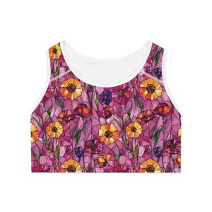 Sujetador deportivo con estampado floral: top deportivo vibrante, equipo de yoga, ropa deportiva de verano, regalo para ella
