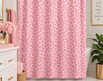 Pink Leopard Print Shower Curtain | Pastel Animal Pattern, Bathroom Decor