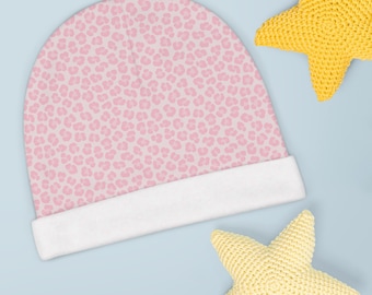 Pink Leopard Print Baby Beanie: Soft Polyester Infant Hat
