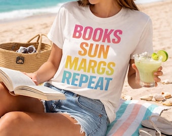 Camiseta Books Sun Margs Repeat, Camiseta Beach Reader, Camiseta de lectura de verano, Camiseta de vacaciones para amantes de los libros, Camiseta Margarita, Camiseta Comfort Colors