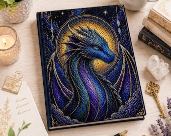 Cuaderno de tapa dura Dragon Journal, regalo para amantes de los libros de fantasía sobre dragones, cuaderno de dragón azul y morado.