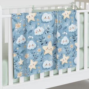 Swaddle Blanket, Clouds and Stars Blue Nursery Decor, Baby Shower Gift, Newborn Photography Prop, Gender Neutral Baby Gift, Baby Blanket