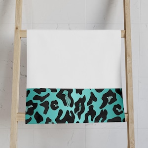 Leopard Print Hand Towel, Teal and Black Animal Print Bathroom Decor, Leopard Print Home Decor, Safari Print Towel, Jungle Theme Hand Towel