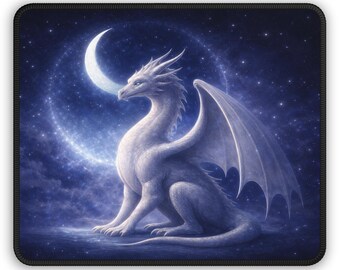 Dragon Blue Moon Mouse Pad, Dark Fantasy Desk Mat, Gothic Dragon Art, Bookish Gaming Mousepad