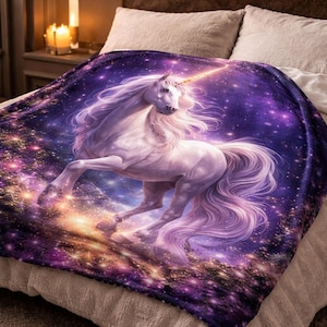 Unicorn Blanket, Magical Fantasy Throw, Cozy Reading Blanket, Minky Plush Unicorn Gift, Book Lover Blanket
