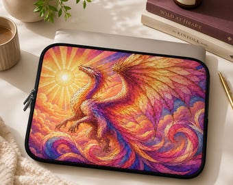 Sunrise Dragon Laptop Sleeve, Stained Glass Laptop Case, Fantasy Laptop Sleeve, Dragon Computer Sleeve, Protective Laptop Cover