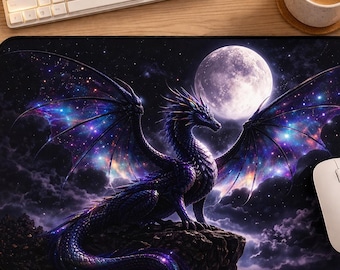 Dragon Desk Mat, Fantasy Mouse Pad, Galaxy Dragon Desk Pad, Gamer Desk Mat, Large Mousepad 12x18, Celestial Dragon Art, Fantasy Gift