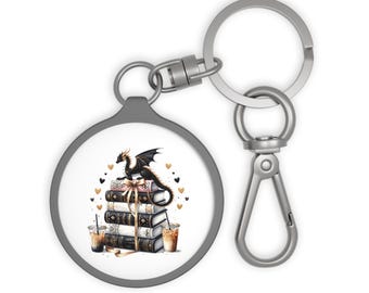 Llavero de pila de libros de dragón: llavero de bibliófilo de fantasía