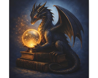 Lienzo de dragón azul, bola de cristal, decoración de Dark Academia