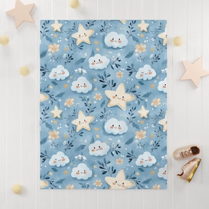 Adorable Starry Sky Baby Blanket, Cozy Nursery Decor, Cloud and Star Theme, Perfect Baby Shower Gift, Soft Fleece Throw
