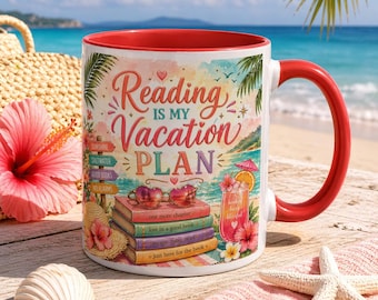 Reading Is My Vacation Plan Mug, Book Lover Gift, Beach Reader Coffee Mug, Summer Reading Cup, Cute Bookish Mug, Reader Gift Idea