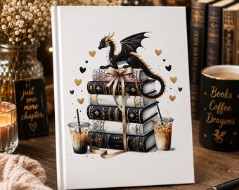 Dragon Book Stack Hardcover Journal, Dark Academia Fantasy Notebook