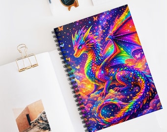 Cuaderno de dragón arcoíris, diario de arte fantástico, cuaderno escolar de espiral, regalo para niñas preadolescentes