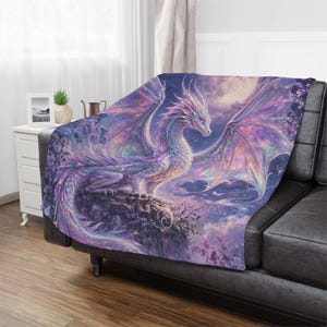 Iridescent Dragon Blanket, Fantasy Throw, Cozy Bookish Gift, Romantasy Decor, Moonlit Dragon, Reader Gift Idea image 5