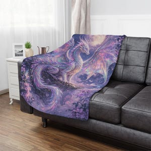 Iridescent Dragon Blanket, Fantasy Throw, Cozy Bookish Gift, Romantasy Decor, Moonlit Dragon, Reader Gift Idea image 6