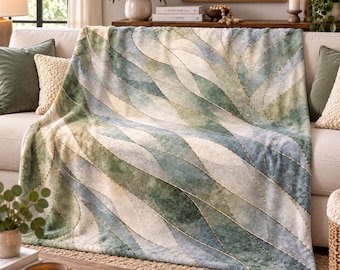 Sage Green Stained Glass Blanket, Soft Cozy Throw, Neutral Abstract Blanket, Modern Home Decor, Green Gold Throw