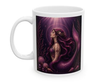 Pink Mermaid Mug Fantasy Ocean Art Coffee Cup Magical Sea Siren Gift Bookish Aesthetic Mug