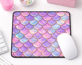 Pastel Mermaid Scale Mouse Pad, Iridescent Dragon Scale Mousepad, Gamer Girl Desk Aesthetic, Unicorn Desk Decor, Fantasy Desk Setup