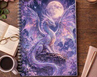 Iriserende maanverlichte draak hardcover dagboek | Fantasiepaars notitieboek