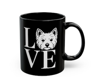 Black Yorkie Love Mug, Dog Mom Coffee Cup, Westie Face Design