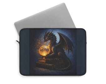 Funda para portátil con diseño de dragón azul, funda para portátil con diseño de dragón de fantasía, funda para portátil con diseño de dragón de bola de cristal, funda para portátil con diseño de academia oscura
