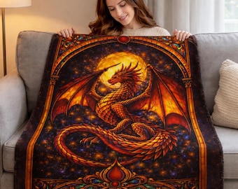 Manta con diseño de dragón de vidrieras, manta de fantasía con diseño de dragón, decoración gótica para el hogar, regalo para amantes de los dragones, manta acogedora para el sofá de 40x60 pulgadas.