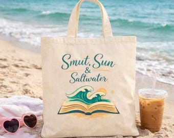 Beach Reads Tote Bag, Smut Sun and Saltwater Tote, Book Lover Gift, Romance Reader Tote, Booktok Bag, Summer Beach Bag
