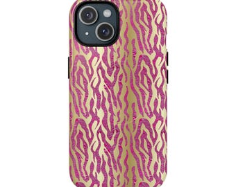 Funda magnética para teléfono con estampado de cebra rosa y dorado - Compatible con MagSafe