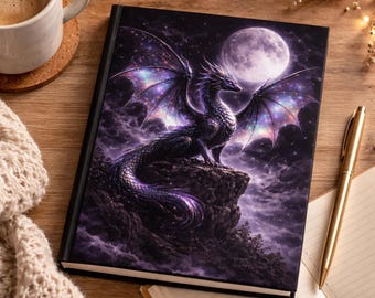 Dragon Journal, Fantasy Notebook, Celestial Dragon Journal, Writer Gift, Hardcover Journal, Moon Dragon Notebook, Fantasy Gift Idea