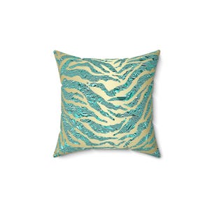 Teal und Gold Zebra Print Dekokissen, Glam Abstraktes Dekoratives Kissen für Sofa oder Bett Wohnzimmer Akzent, Geschenkidee