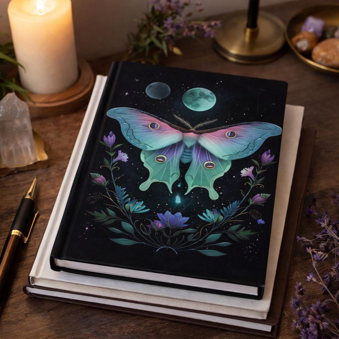 Moth Notebook Luna Moth Journal, Celestial Notebook, Witchy Aesthetic Journal, Moon ...