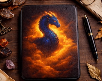 Dragon Kindle Case, Fantasy Book Lover Kindle Cover, Blue Dragon Fire Case, Dark Academia Reader Case, Bookish Gift for Readers