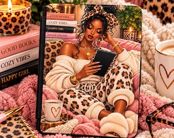 Black Girl Kindle Case, Cozy Leopard Reader Ereader Cover, Book Lover Gift