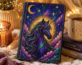 Funda para Kindle con diseño de unicornio, cubierta de unicornio con vidrieras, funda de fantasía para Kindle, funda colorida para lector electrónico con diseño de unicornio, regalo mágico para lectores.
