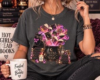 Halloween Bookish Shirt, Book Lover T-Shirt, Witchy Reading Tee, Fantasy Reader Shirt, Black Cat Book Club Gift
